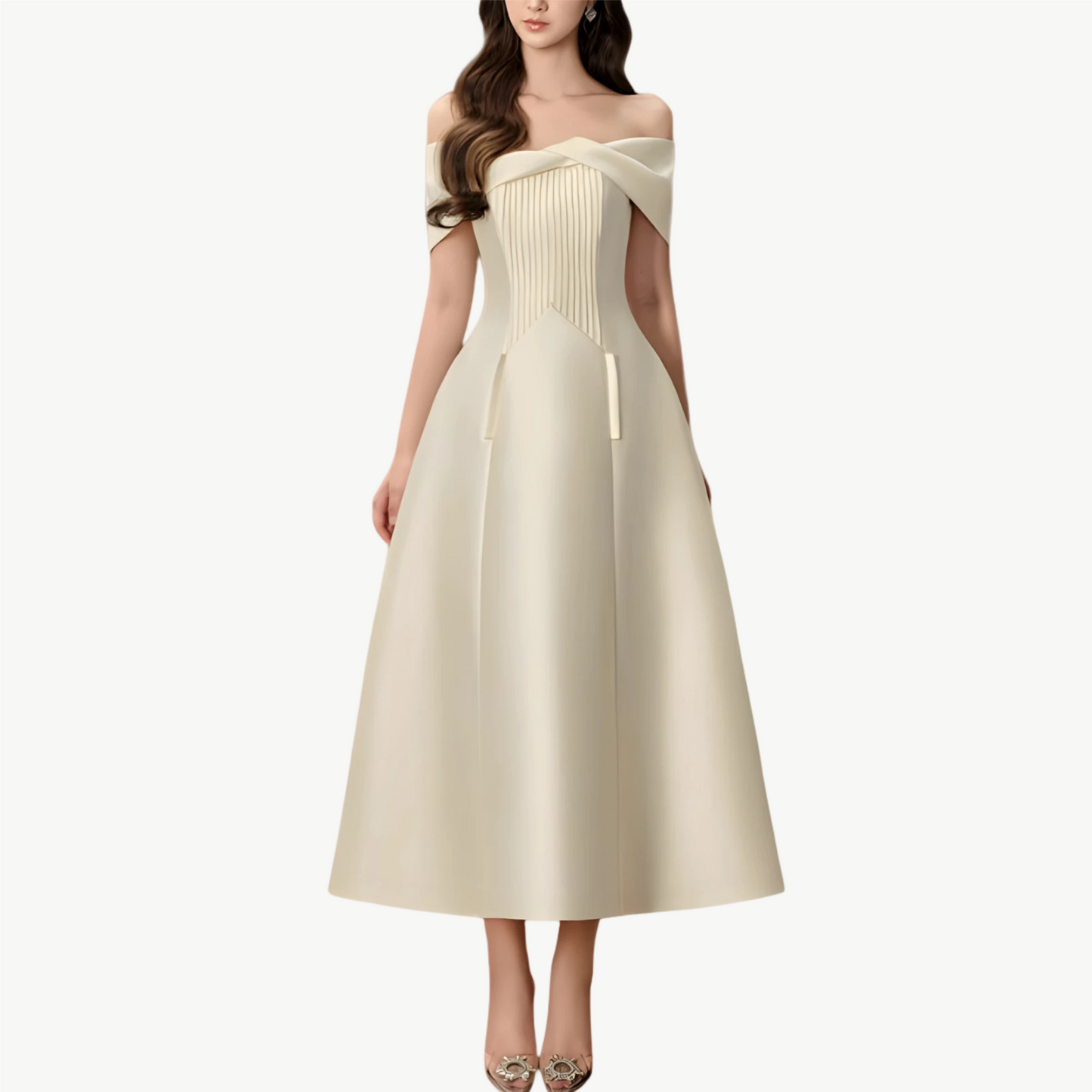YUREINE Eleganz Schulterfreies Kleid aus plissiertem Satin