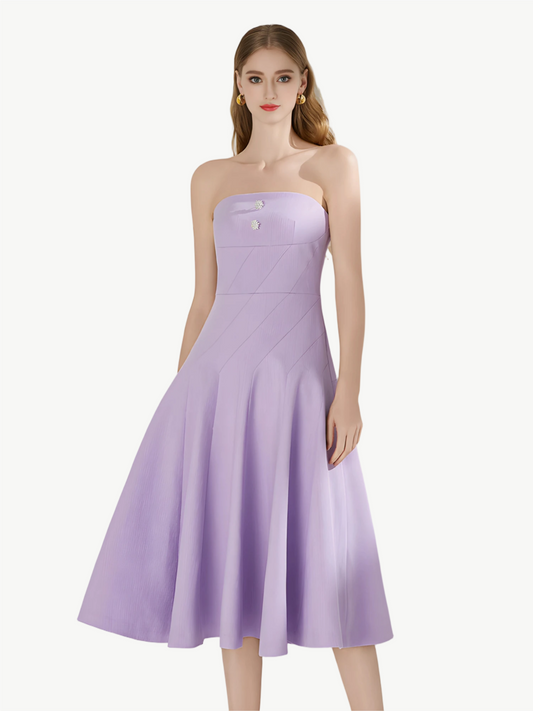 YUREINE Eleganz Trägerloses plissiertes A-Linien-Kleid