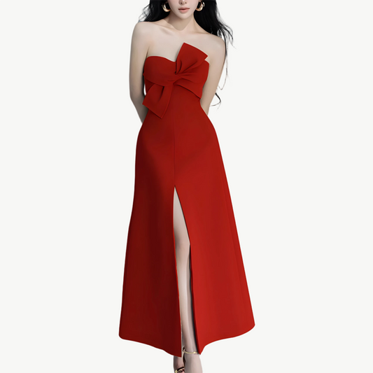 YUREINE EleganzTrägerloses rotes Schleifen-Kleid