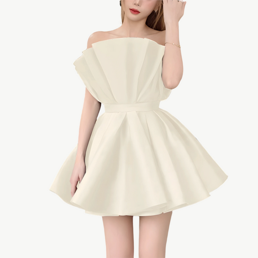 YUREINE Eleganz Skulpturales Cremefarbenes Strapless Minikleid