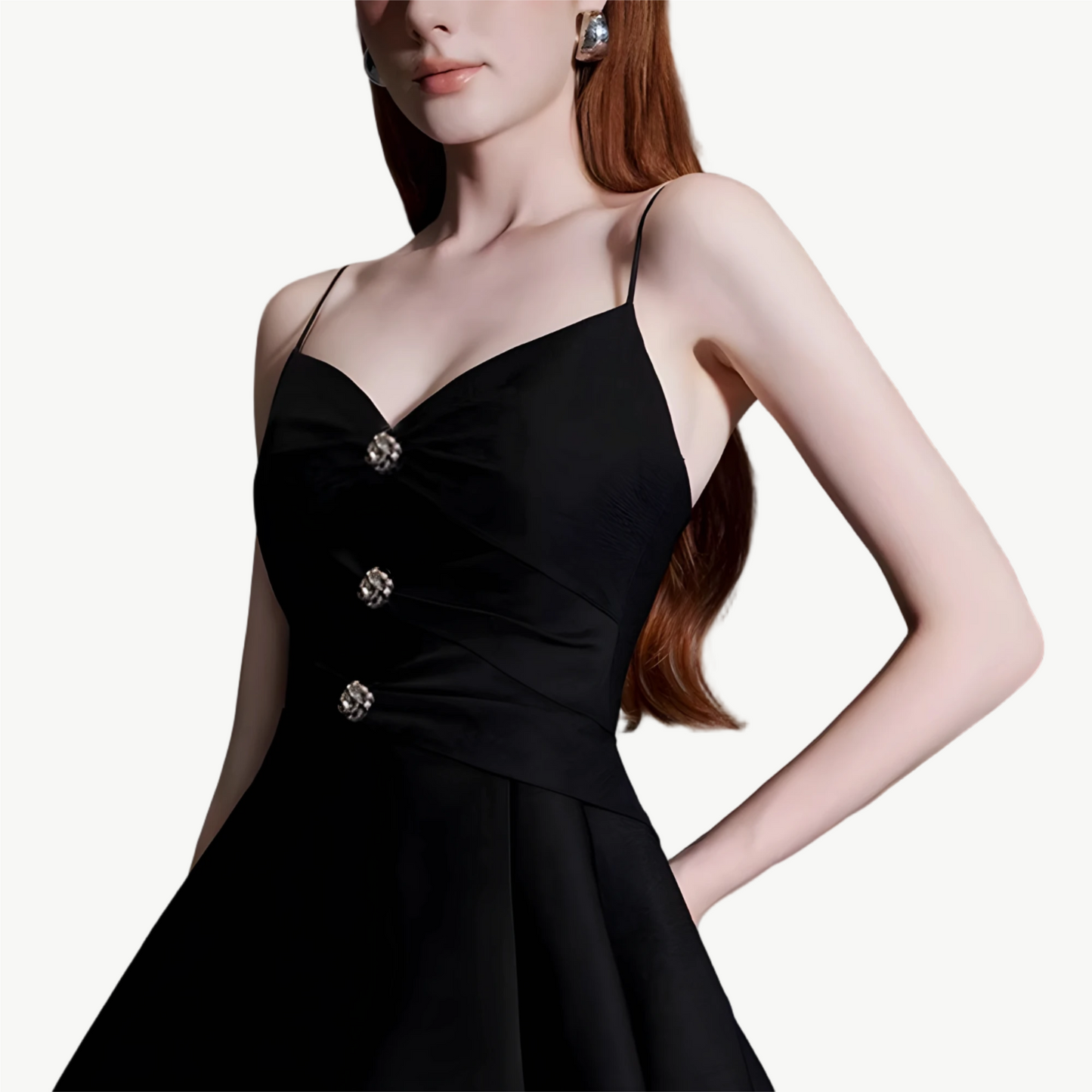 YUREINE Eleganz Elegantes Schwarzes Minikleid mit Strassverzierungen