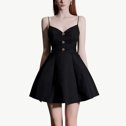 YUREINE Eleganz Elegantes Schwarzes Minikleid mit Strassverzierungen