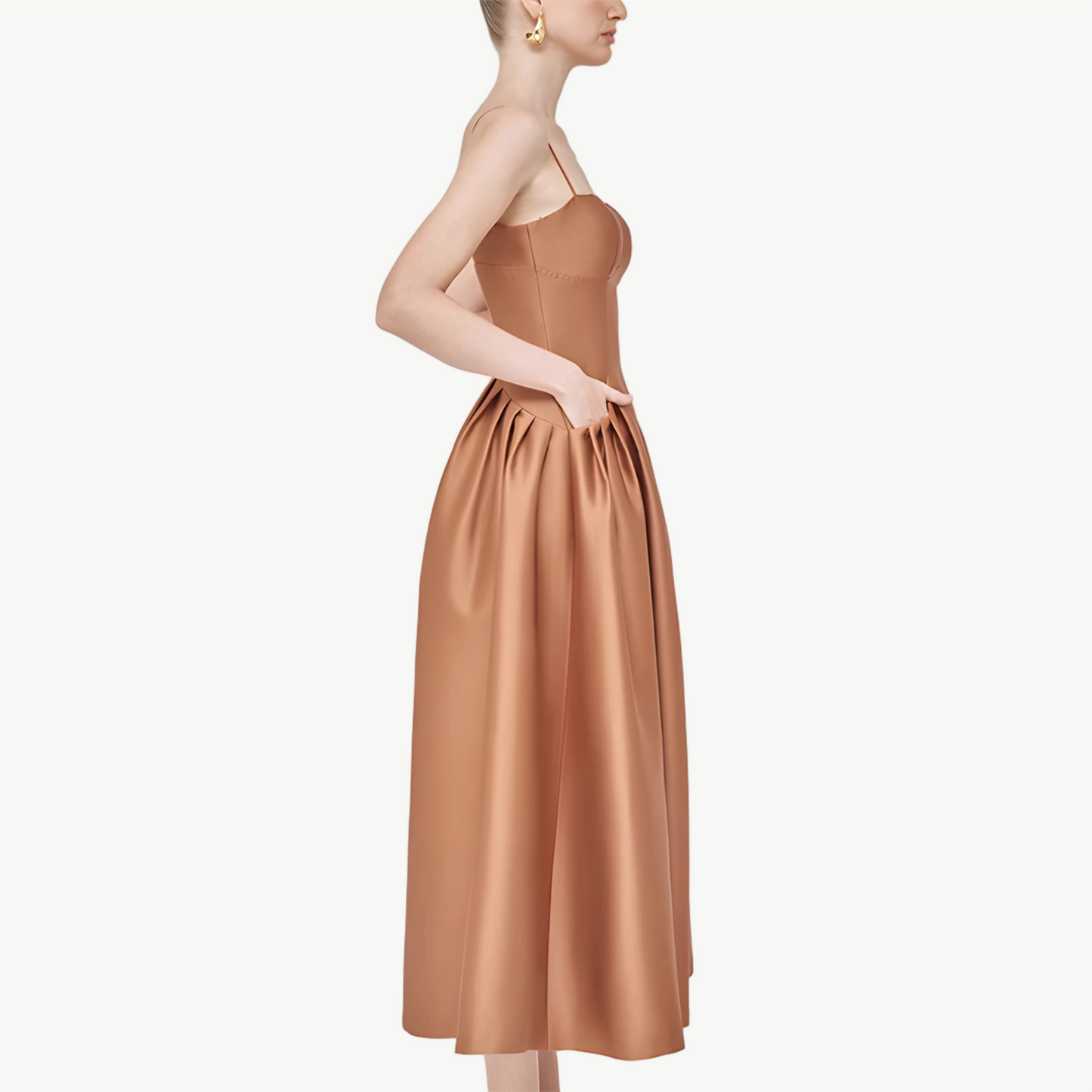 YUREINE Eleganz Satin-Corsagen-Midikleid