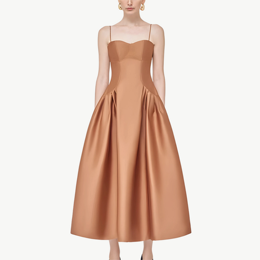 YUREINE Eleganz Satin-Corsagen-Midikleid
