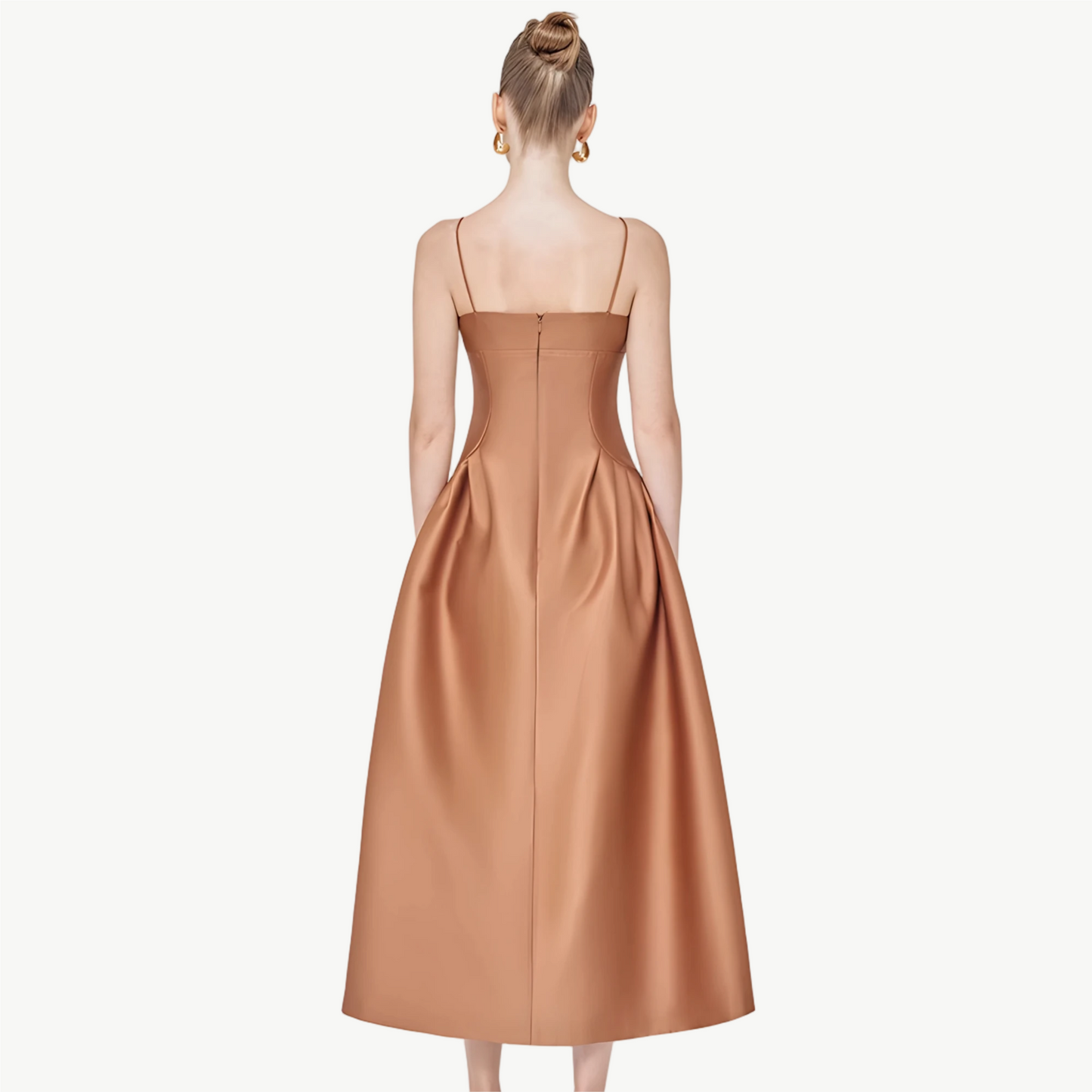YUREINE Eleganz Satin-Corsagen-Midikleid