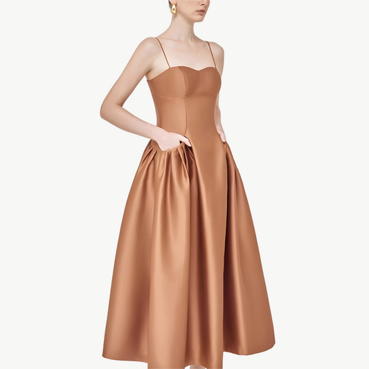YUREINE Eleganz Satin-Corsagen-Midikleid