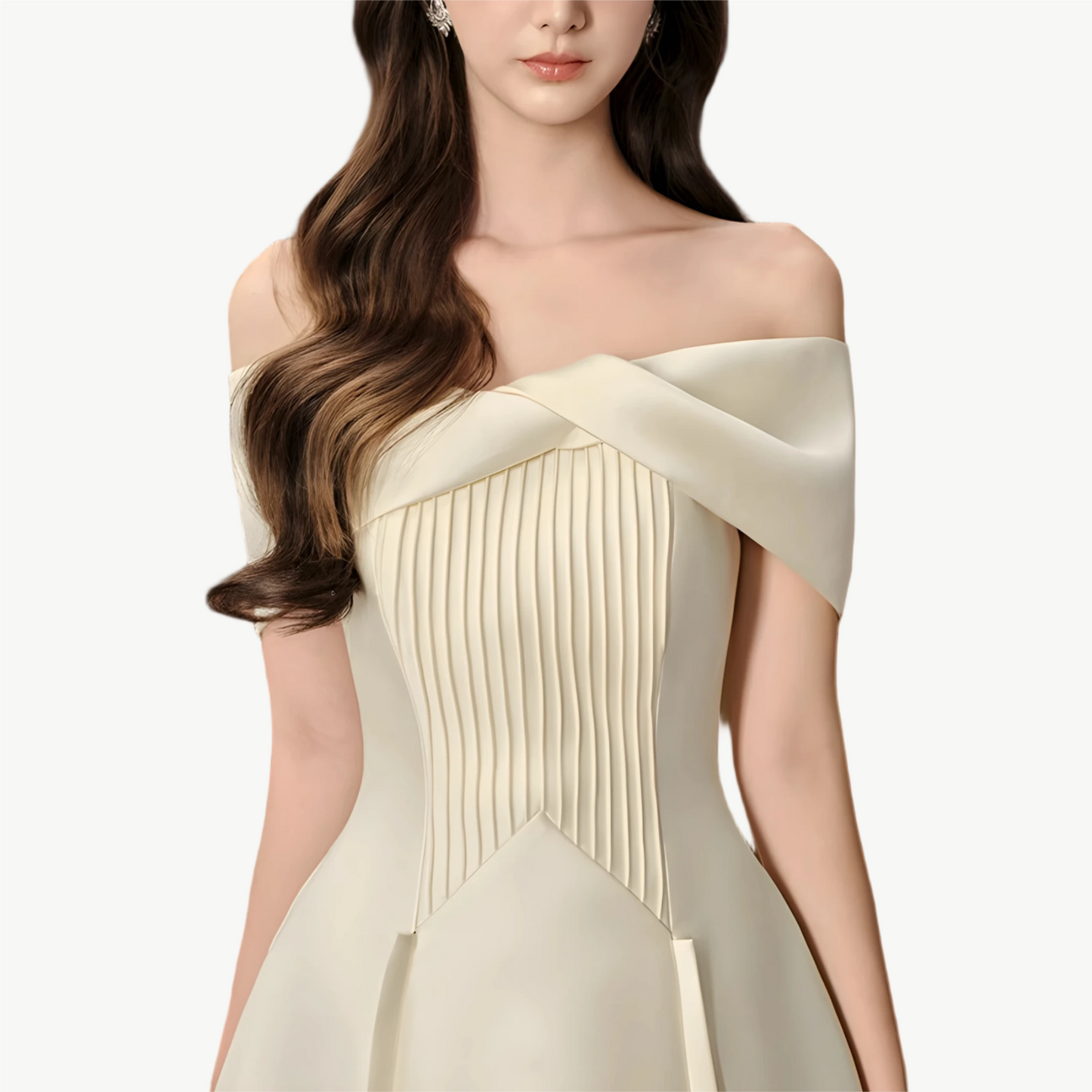 YUREINE Eleganz Schulterfreies Kleid aus plissiertem Satin
