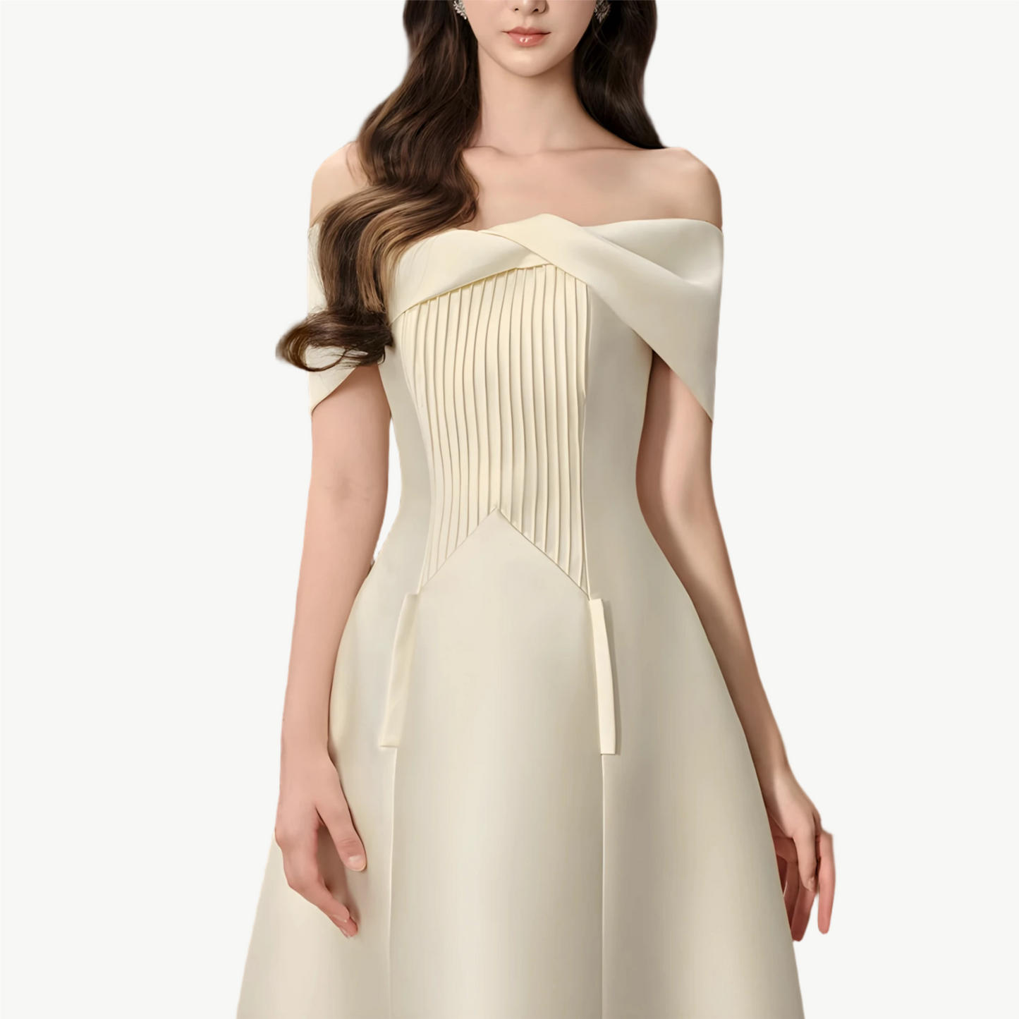 YUREINE Eleganz Schulterfreies Kleid aus plissiertem Satin
