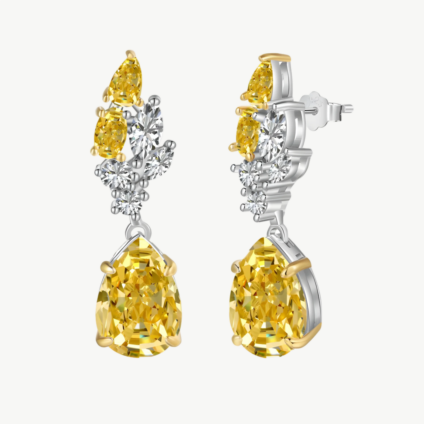 YUREINE Éclat Yellow Zirconia Floral Drop Earrings