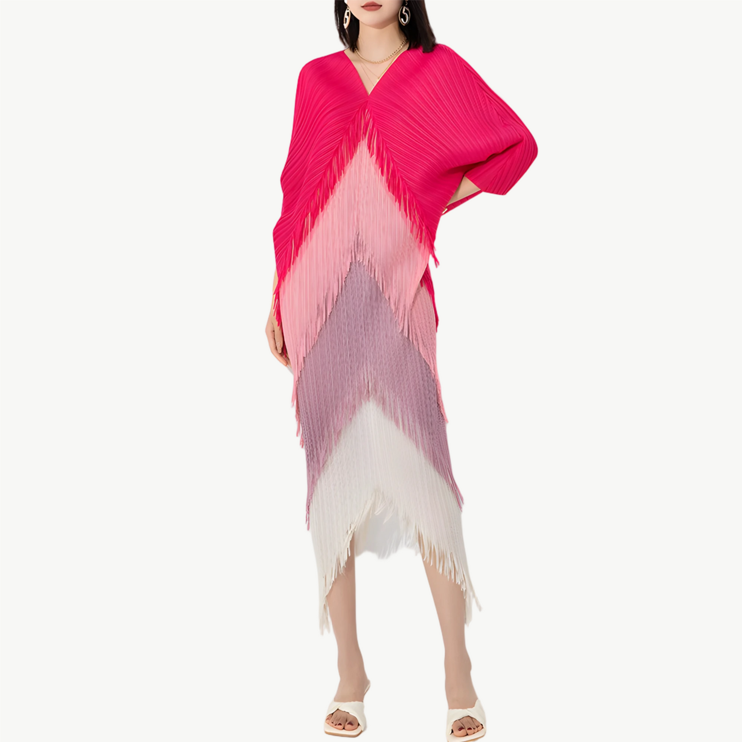 Versa plissiertes Kleid mit Fransen im Farbverlauf