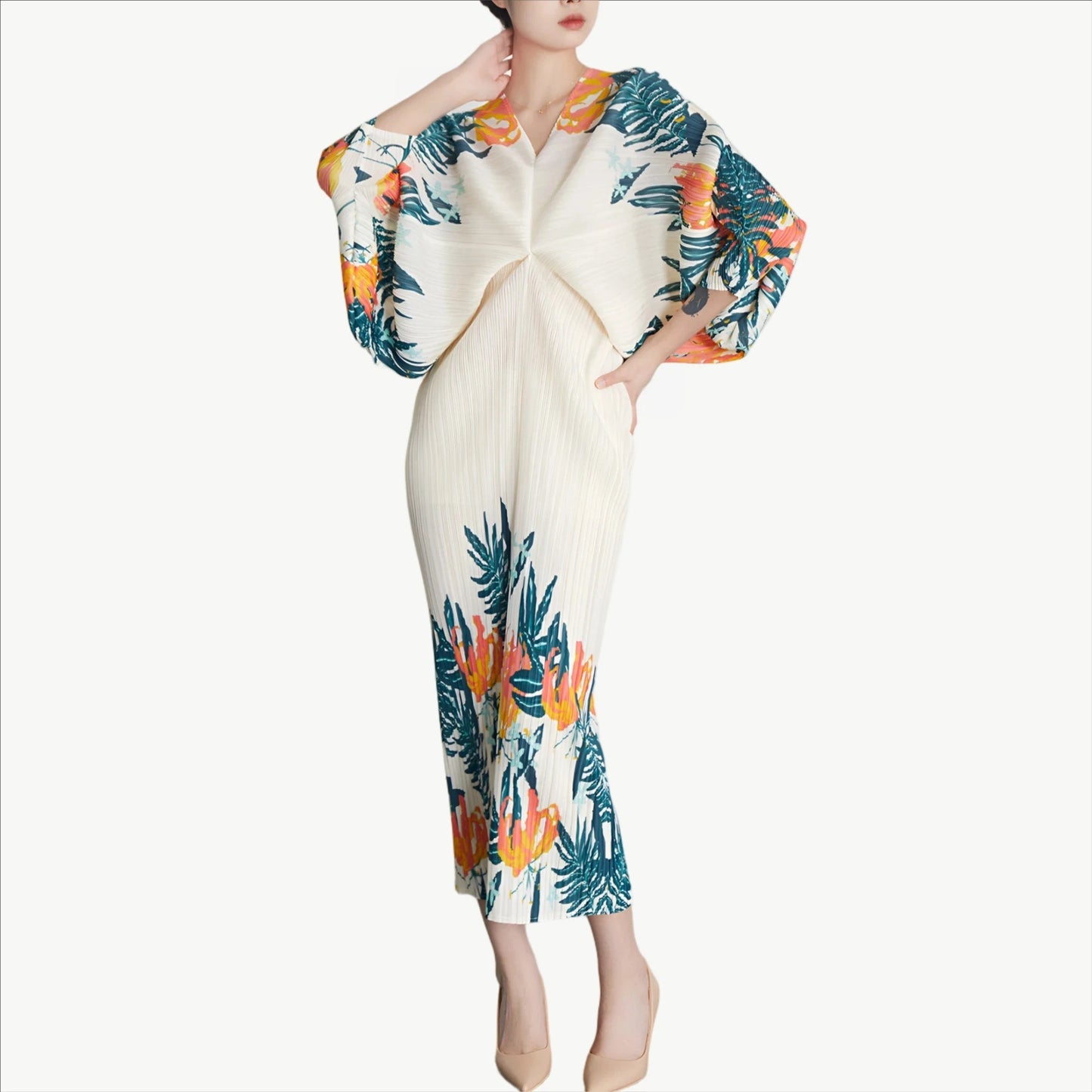 YUREINE Versa Kleid Lebendige Blumen-Eleganz mit dramatischem Flair