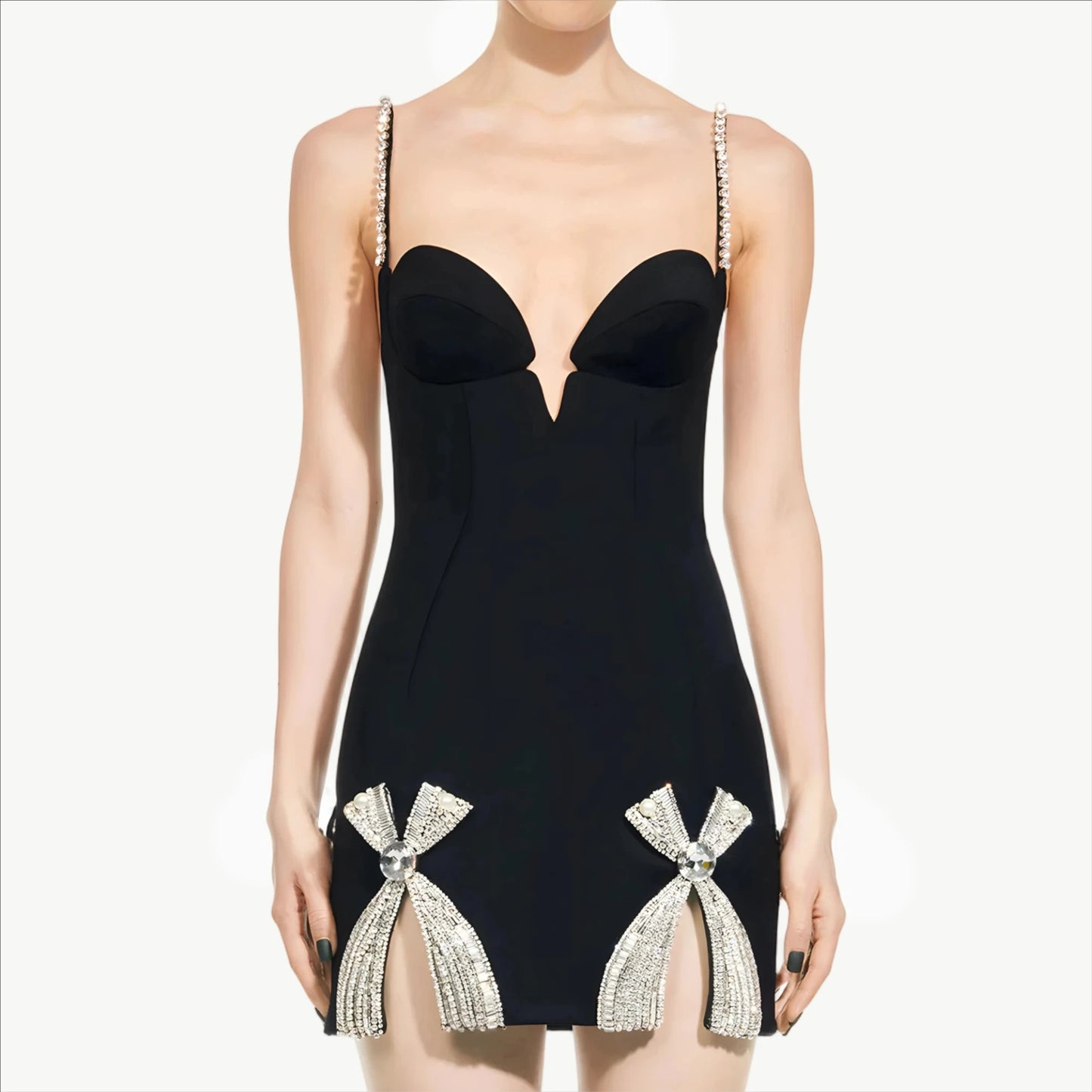 YUREINE Elegance Embellished Black Mini Dress
