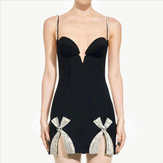YUREINE Elegance Verziertes Schwarzes Minikleid