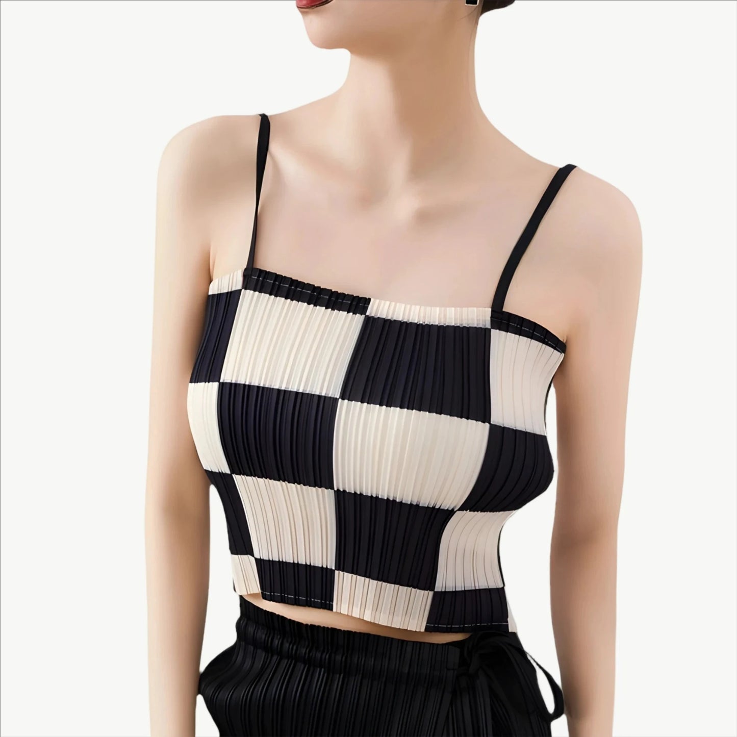 YUREINE Versa Kariertes Plissiertes Crop-Top