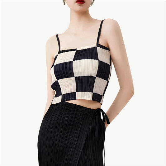 YUREINE Versa Kariertes Plissiertes Crop-Top