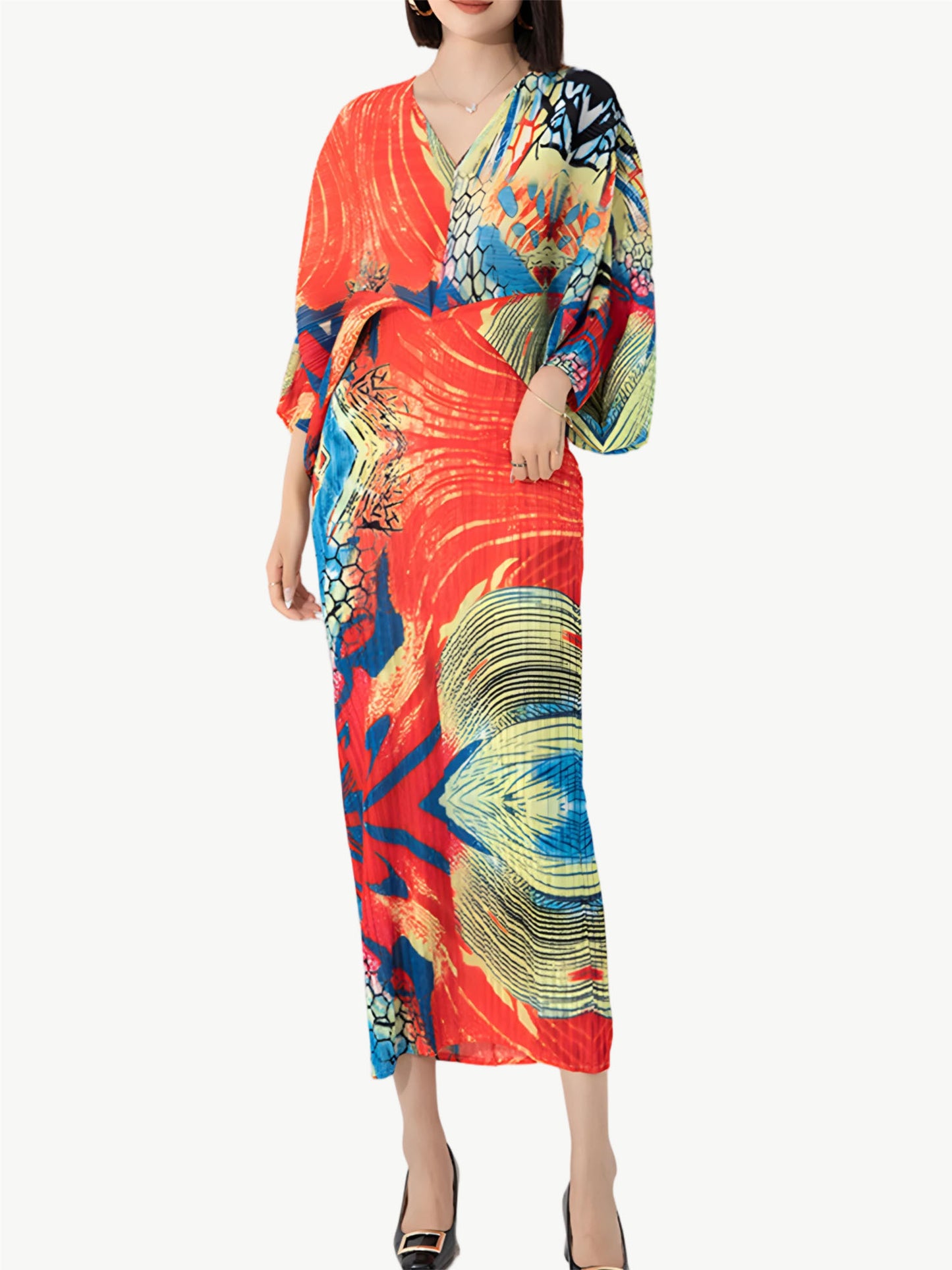 YUREINE Versa Lebhaftes Plissiertes Maxikleid