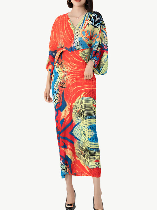 YUREINE Versa Lebhaftes Plissiertes Maxikleid