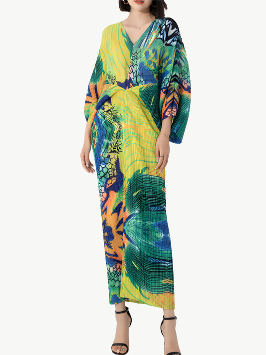 YUREINE Versa Vibrantes Plissiertes Maxikleid