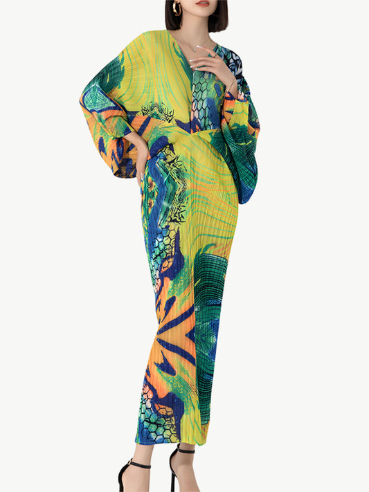 YUREINE Versa Vibrantes Plissiertes Maxikleid