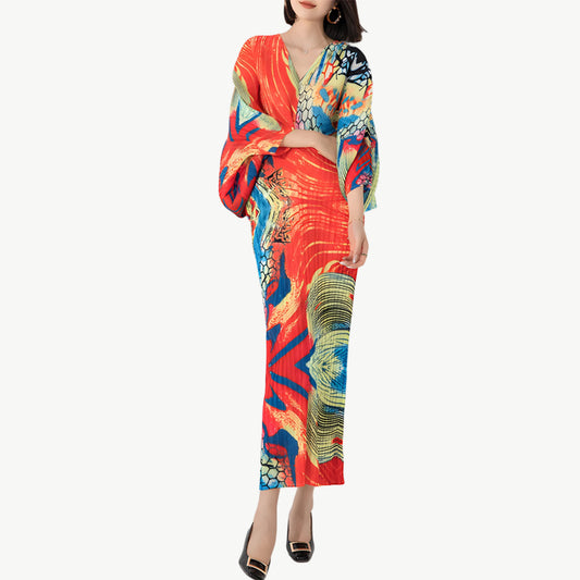 YUREINE Versa Lebhaftes Plissiertes Maxikleid
