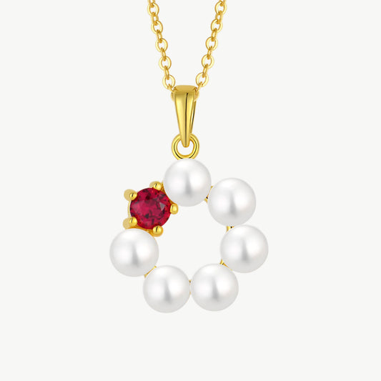 YYUREINE Éclat Weiße Muschelperlen- und Granat-Blumenkette