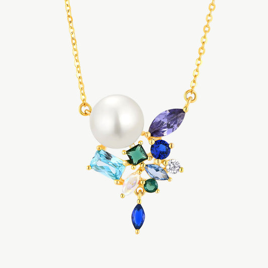 YUREINE Éclat Leuchtende Süßwasserperlen- und Multicolor-Zirkonia-Kette