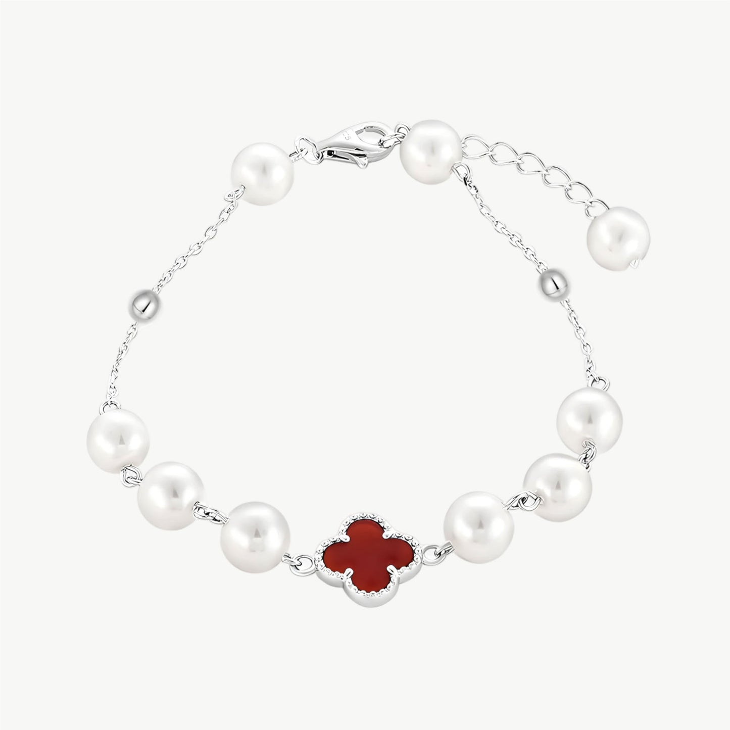 YUREINE Éclat White Shell Pearl and Red Synthetic Stone Bracelet