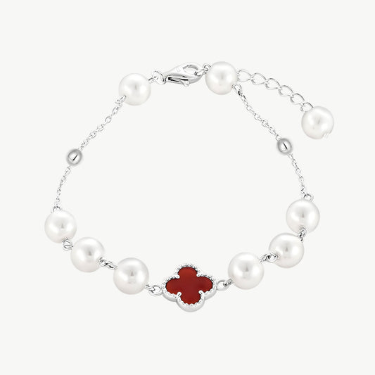 YUREINE Éclat Weißes Muschelperlen- und Rotes Synthetisches Steinarmband