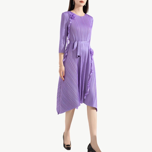 YUREINE Versa Pleated Floral Midi Dress
