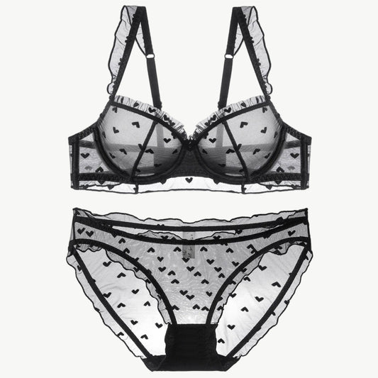 YUREINE Delicate Heart-Patterned Underwire Lingerie Set