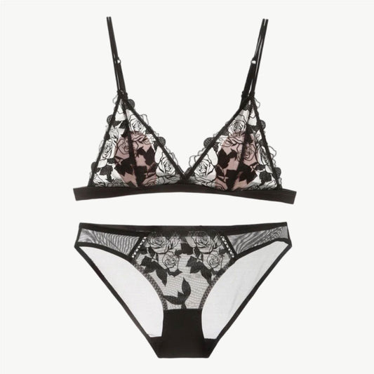 YUREINE Embroidered Soft Lace Lingerie Set