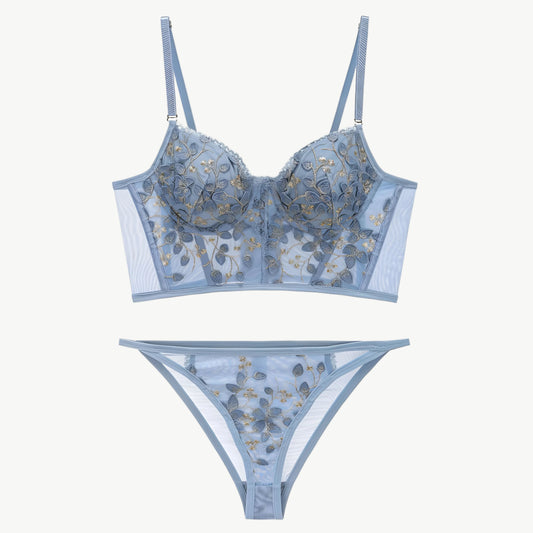 YUREINE Floral Embroidered Sheer Lingerie Set
