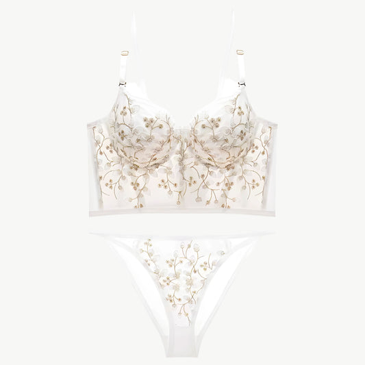 YUREINE Floral Embroidered Sheer Lingerie Set