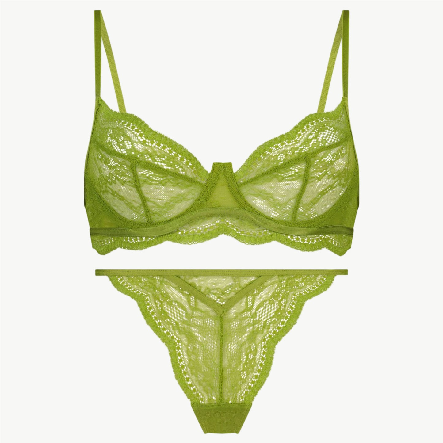 YUREINE Green Scalloped Lace Lingerie Set