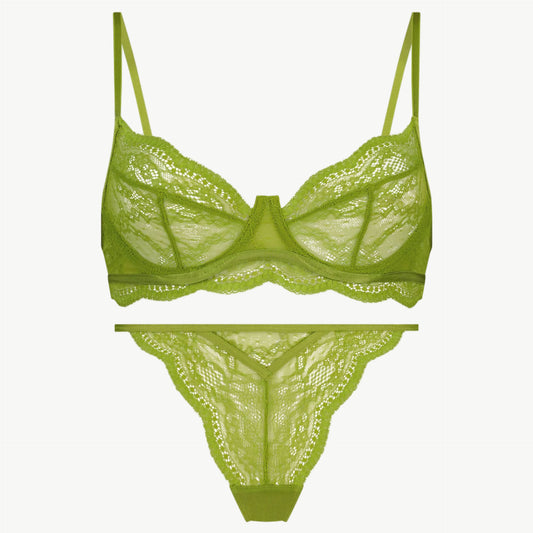 YUREINE Green Scalloped Lace Lingerie Set