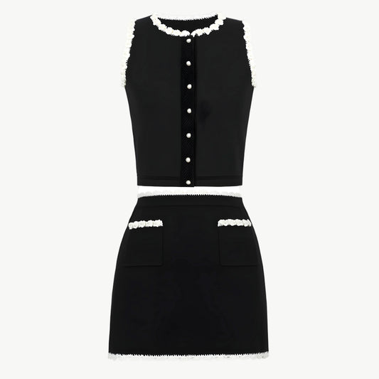 Maillé Cropped Knit Vest & Skirt Set