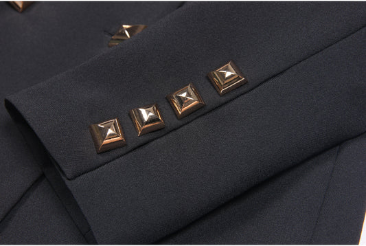 YUREINE Elegant Black Three-Piece Suit Set with Gold Studs