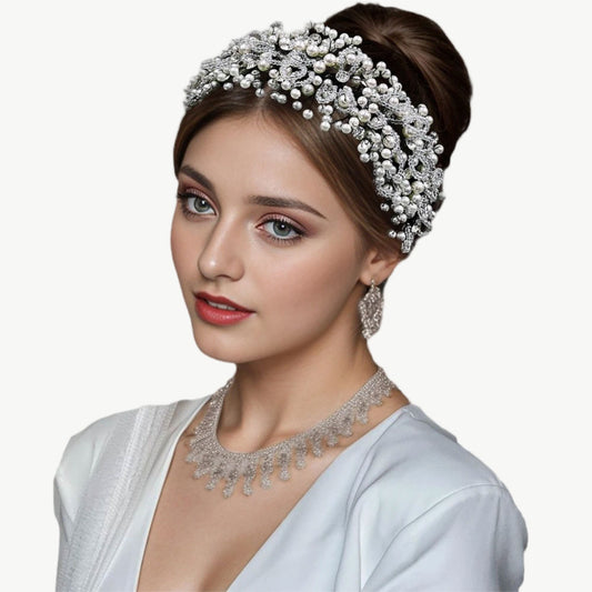 Pearl Blossom Embroidered Headband
