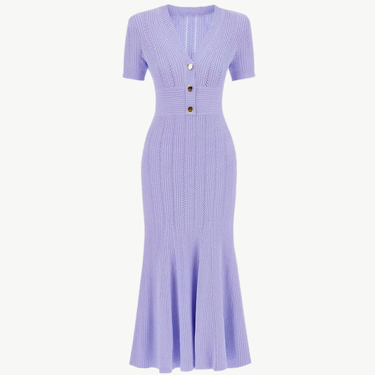 YUREINE Maillé Flared Knit Midi Dress in Lilac