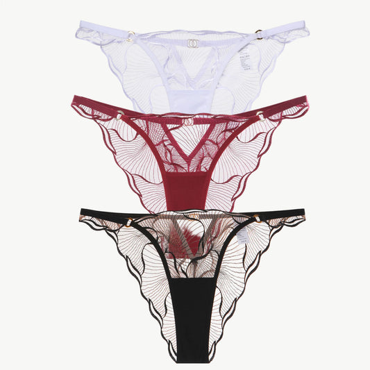 YUREINE Sheer Flutter Mesh Thong Trio