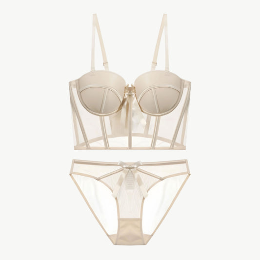 YUREINE Structured Mesh Corset Lingerie Set
