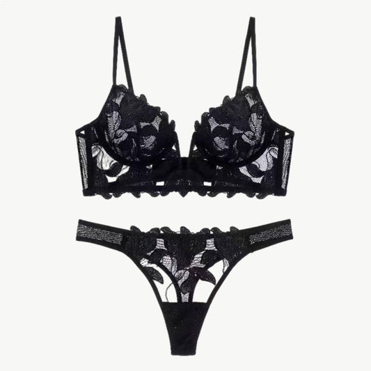 YUREINE Embroidered Lace Lingerie Set