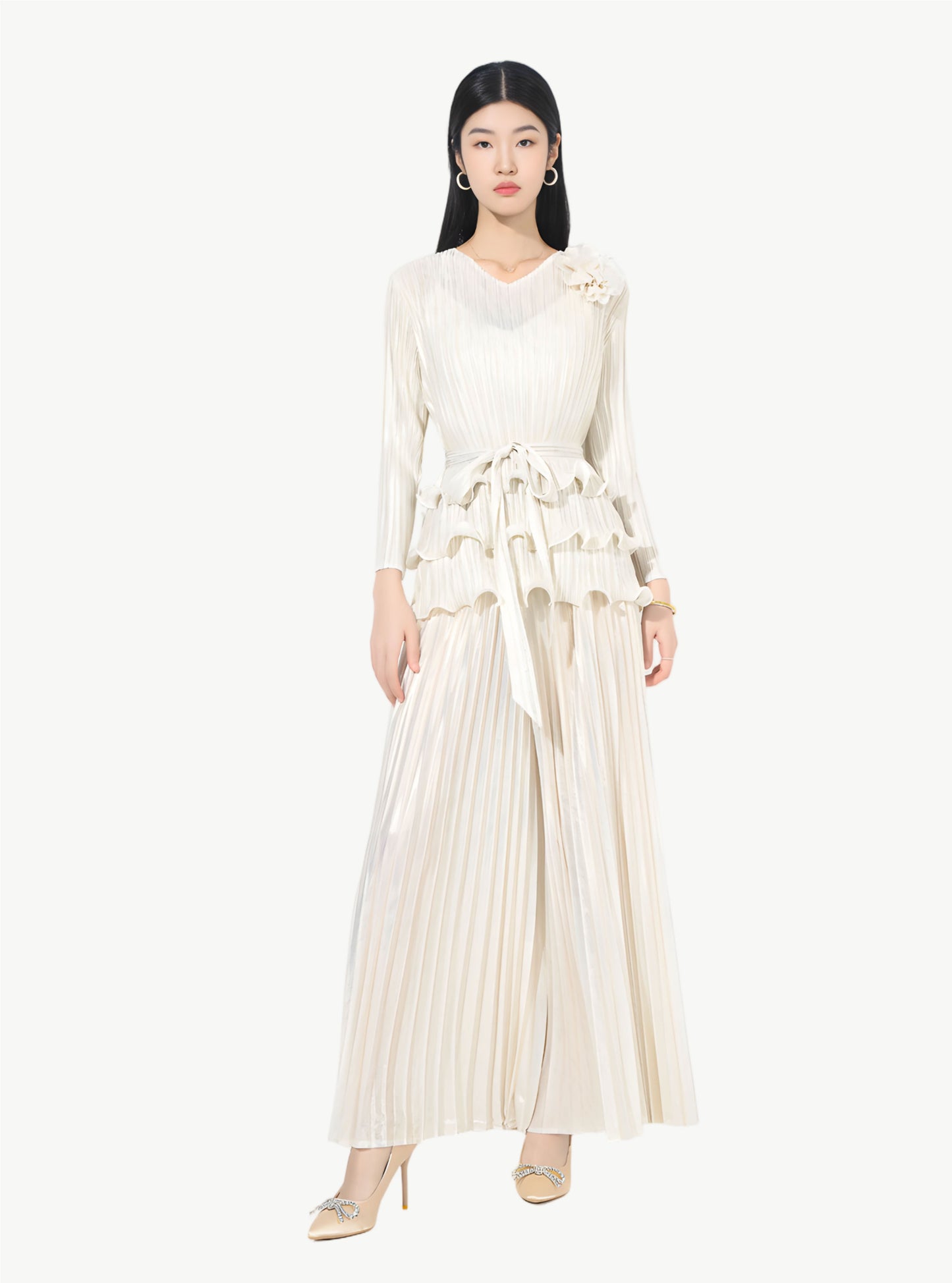 YUREINE Versa Metallic Pleated Two-Piece Set