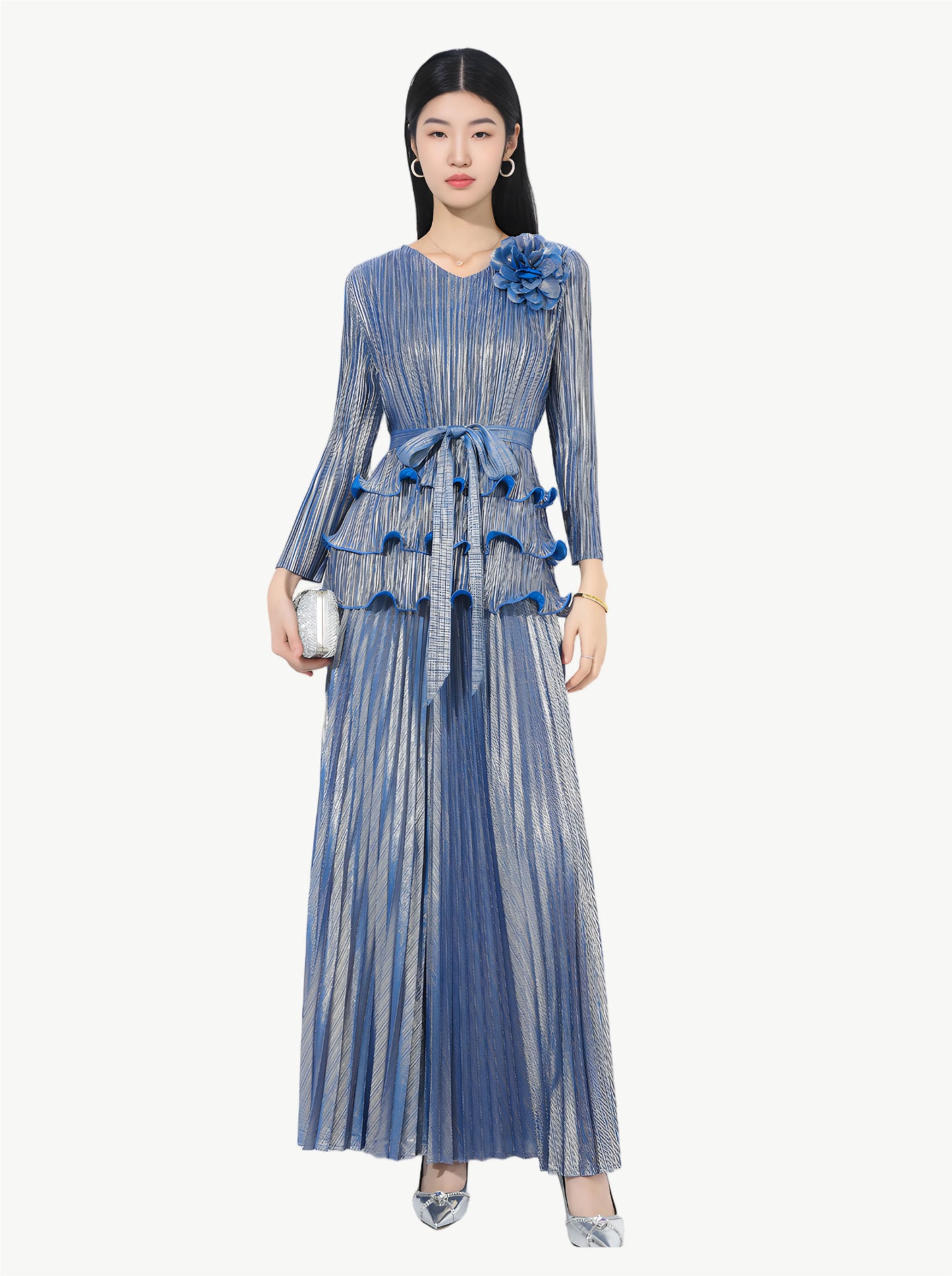 YUREINE Versa Metallic Pleated Two-Piece Set