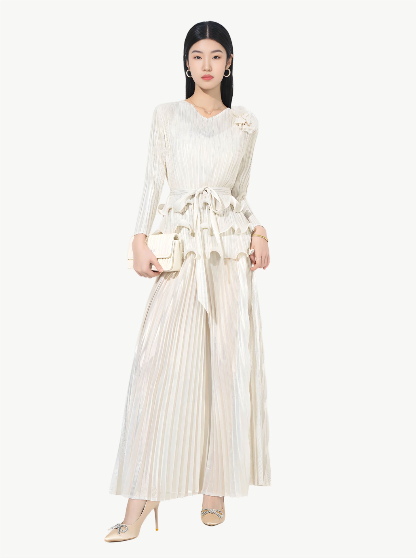YUREINE Versa Metallic Pleated Two-Piece Set