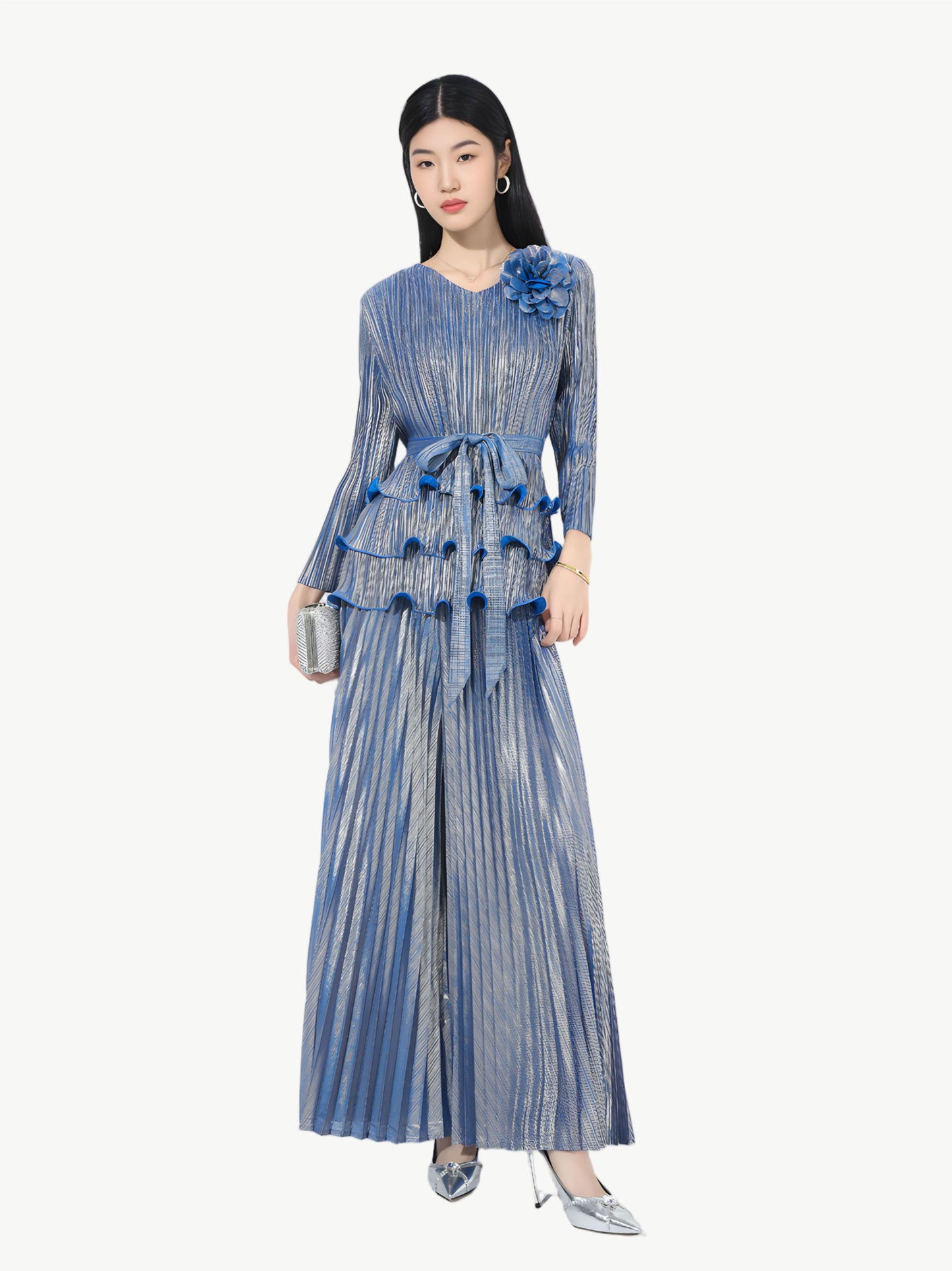 YUREINE Versa Metallic Pleated Two-Piece Set