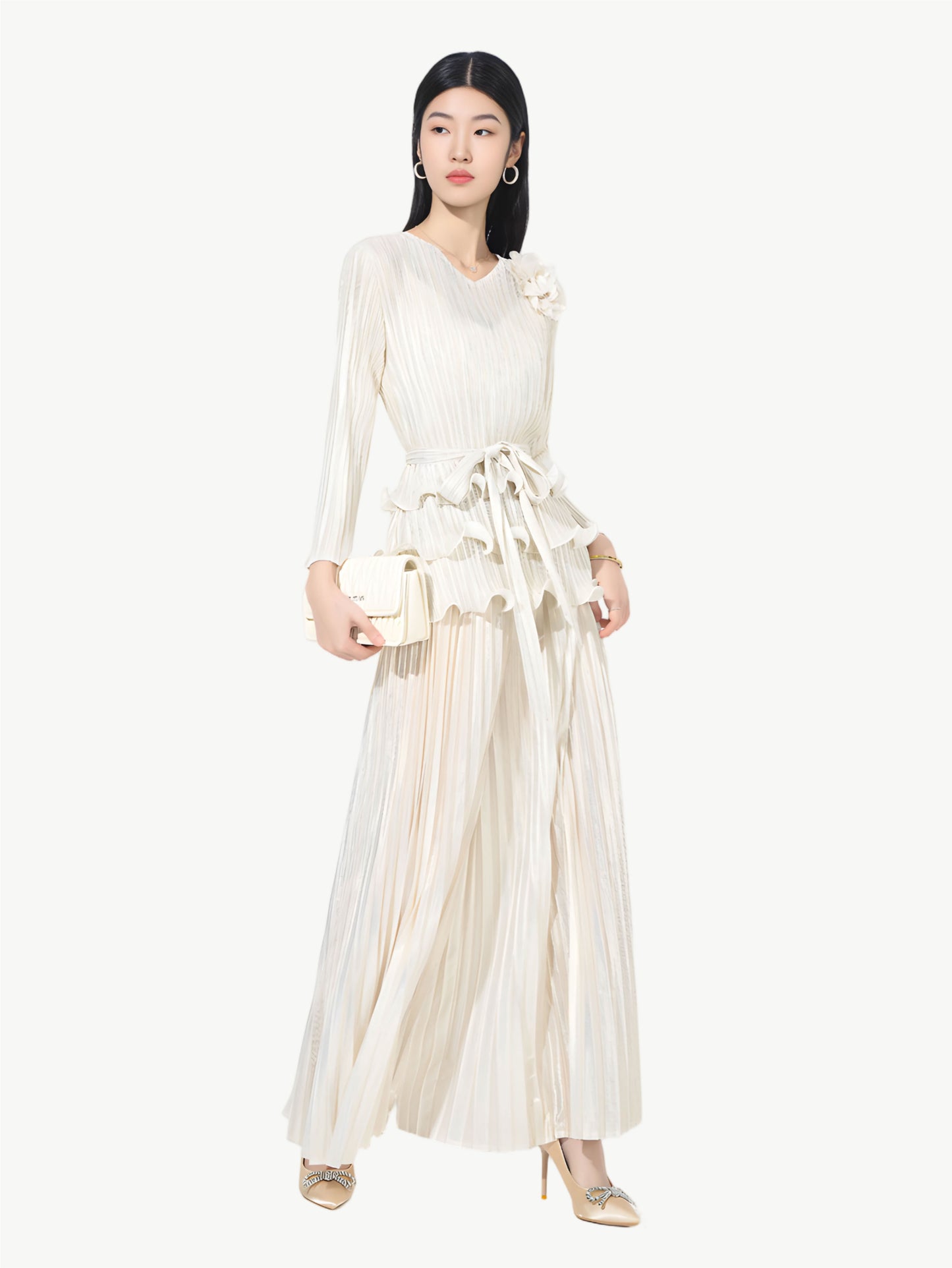 YUREINE Versa Metallic Pleated Two-Piece Set