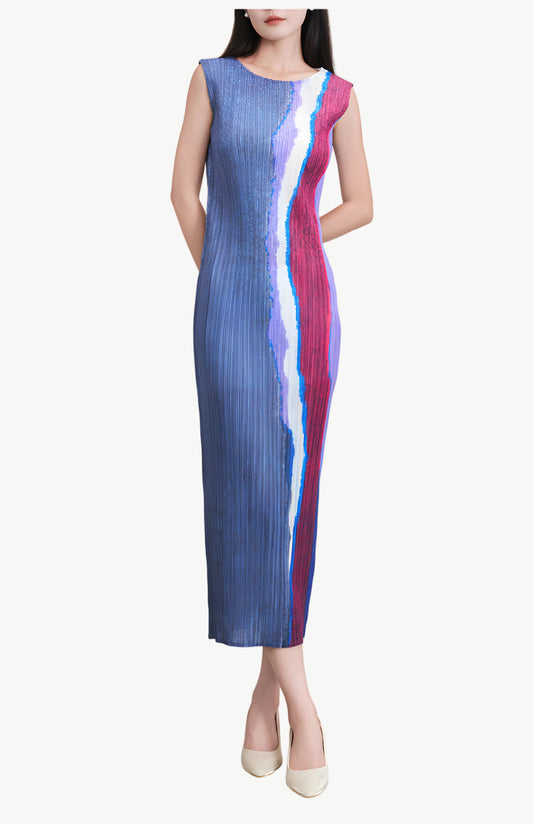 YUREINE Versa Pleated Abstract Midi Dress