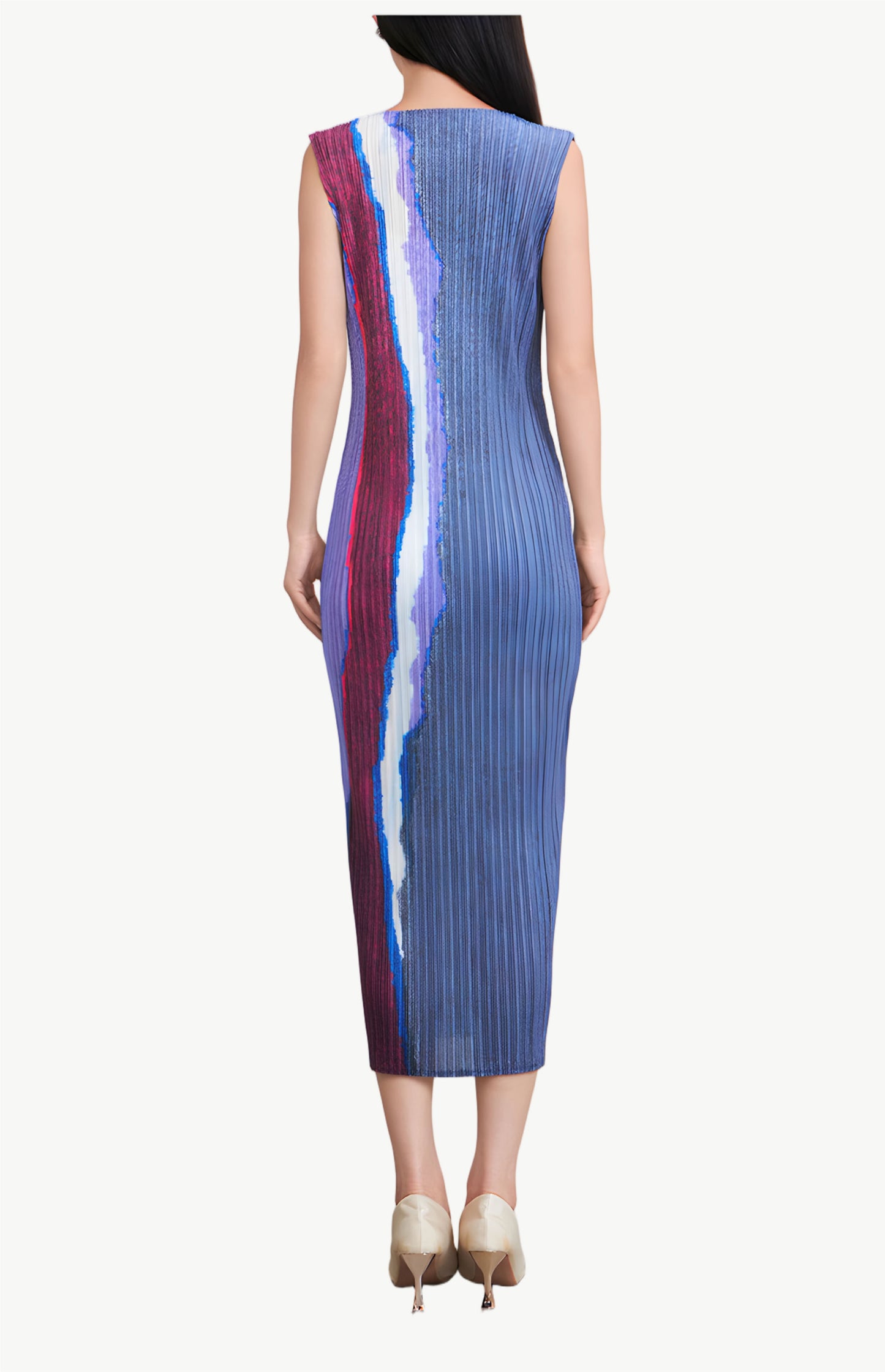YUREINE Versa Pleated Abstract Midi Dress