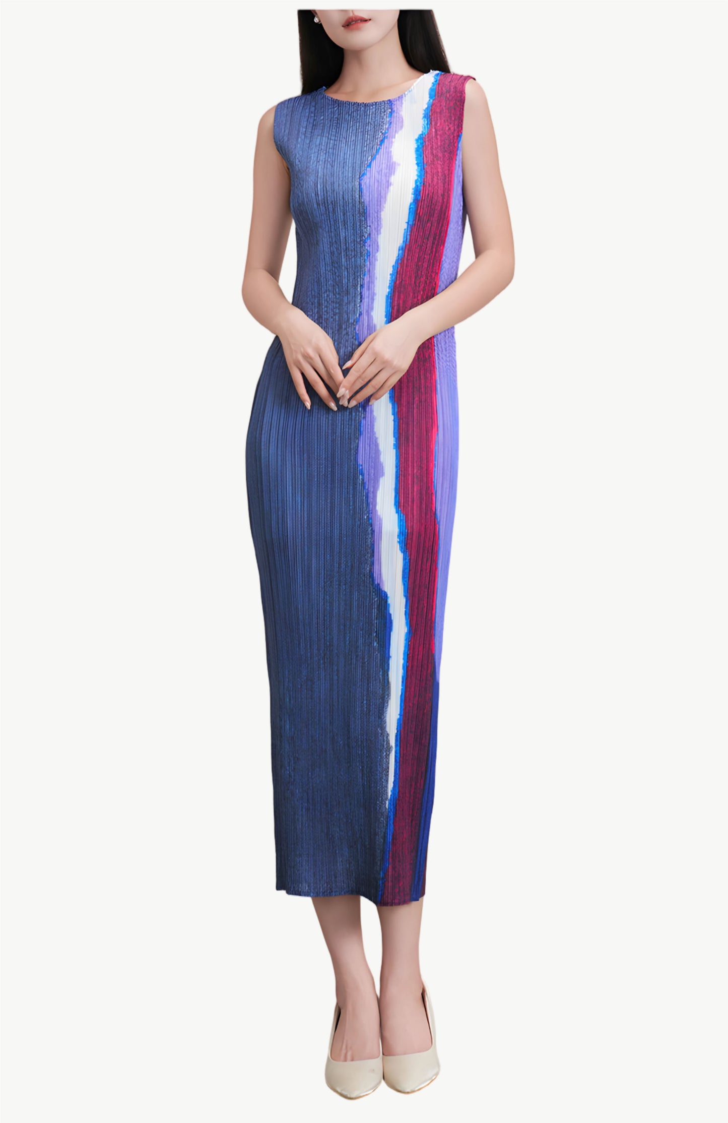 YUREINE Versa Pleated Abstract Midi Dress